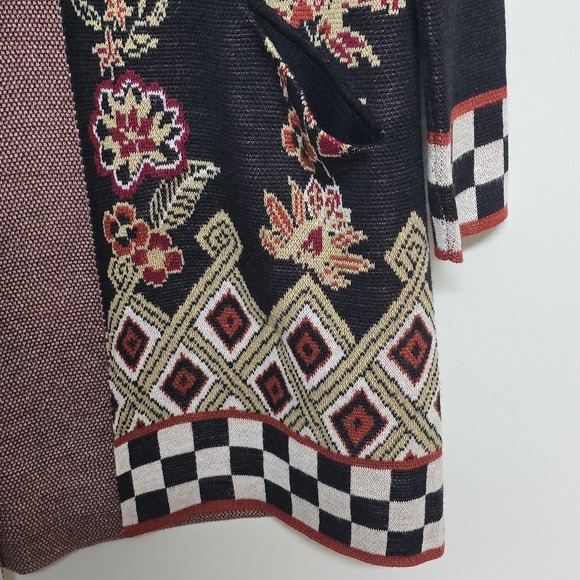 Vertigo Black Multi Hooded Knit Cardigan Jacket XS Floral‎ Boho Pockets NWT $328 - Picture 3 of 7